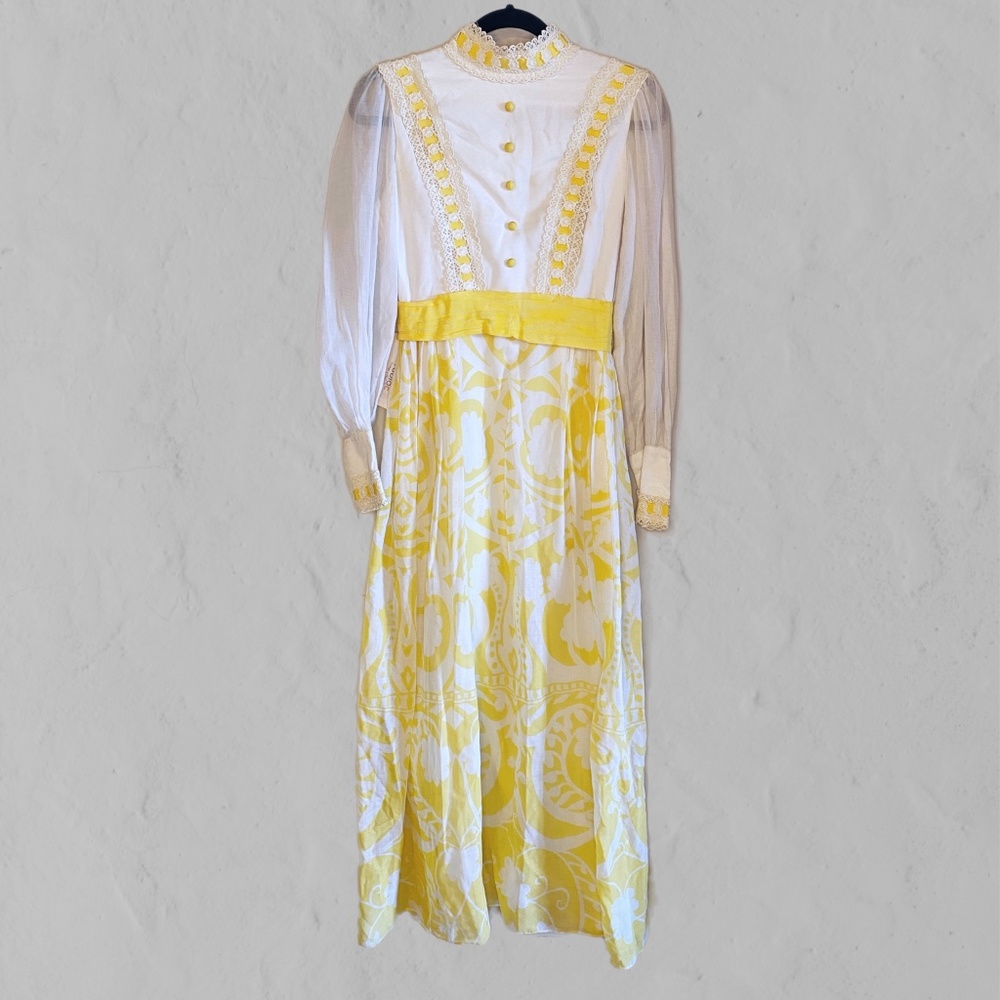 Vintage 60s/70s Maxi Dress, Size: Small, Yellow and White